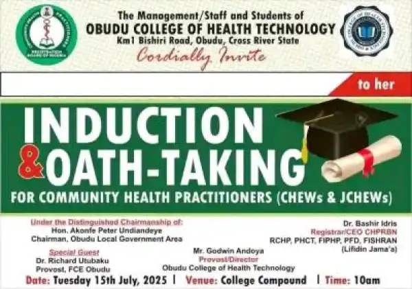 Obudu College of Health Tech. Induction/Oath-Taking for Graduating Health Practitioners