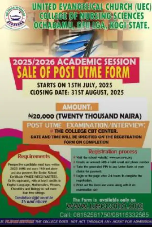 UEC College of Nursing, Ochadamu admission form, 2025/2026