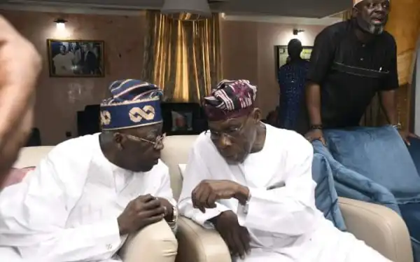 Photos: Tinubu In Closed Door Meeting With Obasanjo