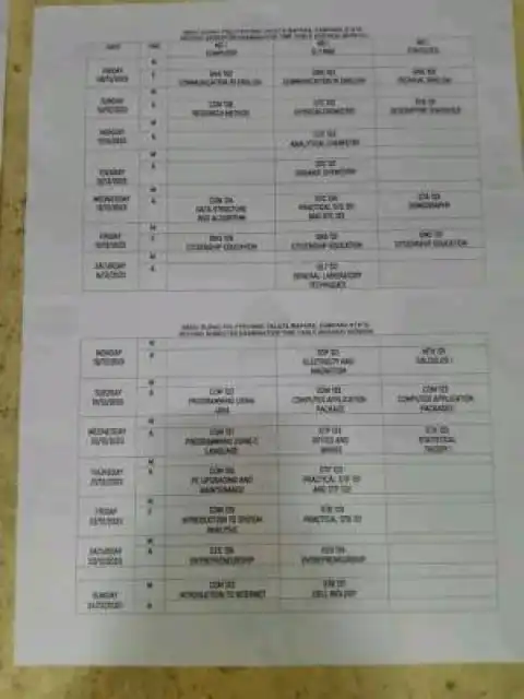Abdu Gusau Poly second semester examination timetable, 2022/2023 session