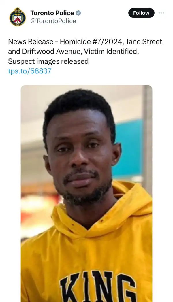 39-Year-old Ghanaian Shot Dead In Toronto 3 Months After Moving To Canada (Photo)