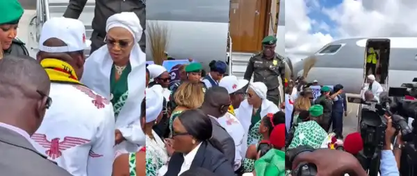 “What Is She Doing There?” – Nigerians React As Soludo Welcomes Remi Tinubu At Anambra Airport