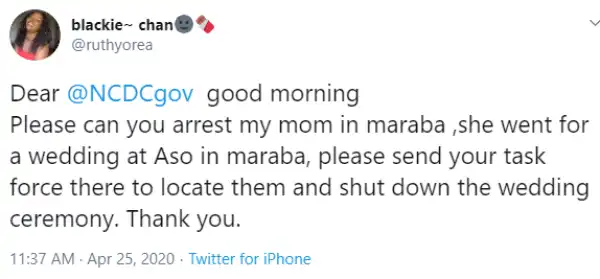Nigerian lady calls on NCDC to 