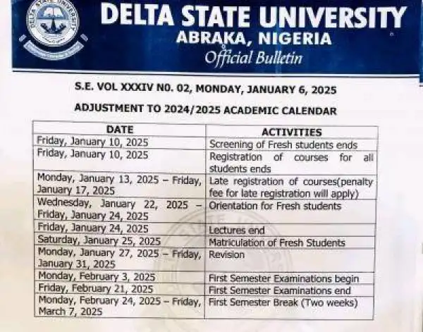 DELSU adjusts academic calendar, 2024/2025