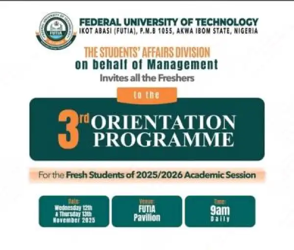 FUTIA announces 3rd orientation exercise new students, 2025/2026