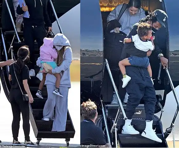 Beyonce and Jay-Z pictured for the first time since lockdown as they exit their private jet with Blue Ivy and their twins for a getaway in the Hamptons