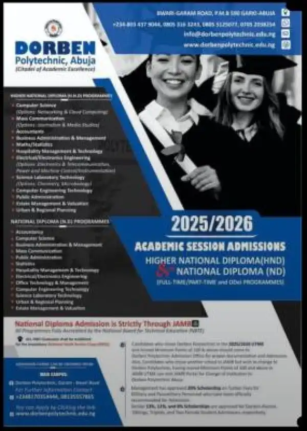 Dorben Polytechnic releases ND & HND Admission for 2025/2026 session