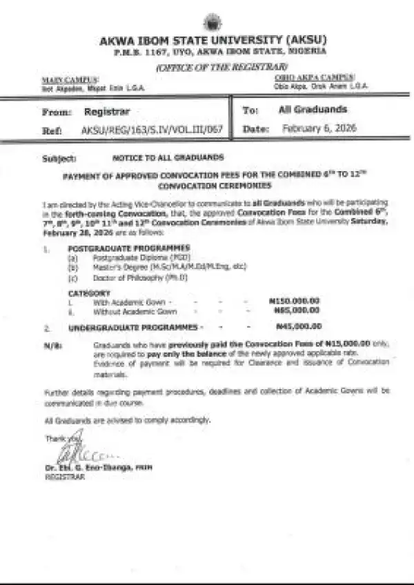 AKSU announces approved Convocation Fees for Combined 6th–12th Ceremonies