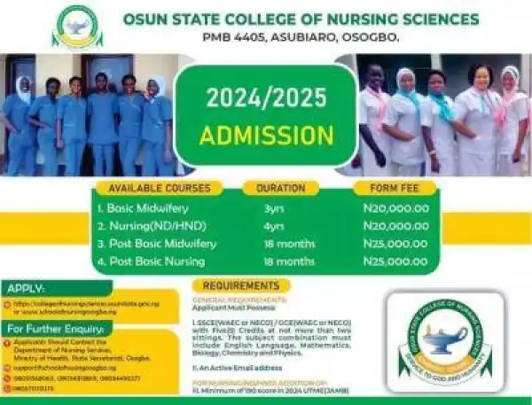 Osun College of Nursing Sciences, Asubiaro releases admission forms, 2024/2025