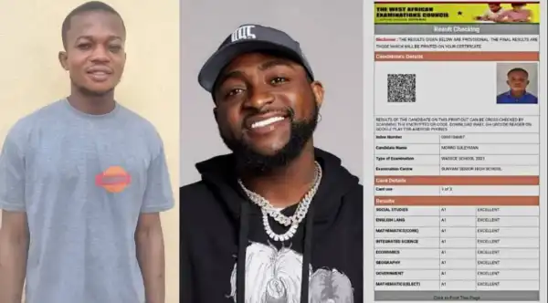 Singer, Davido Awards 5 years Scholarship To Ghanaian Student Who Scored A1 Parallel In His WAEC Exams