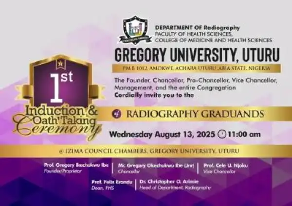 Gregory University 1st Induction/Oath-Taking Ceremony for Radiography Graduands