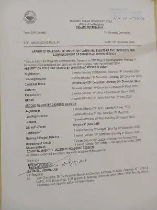 MAUTECH releases academic calendar for 2024/2025 session