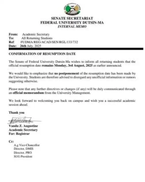 FUDUTSIN-MA confirms resumption date, 2025/2026