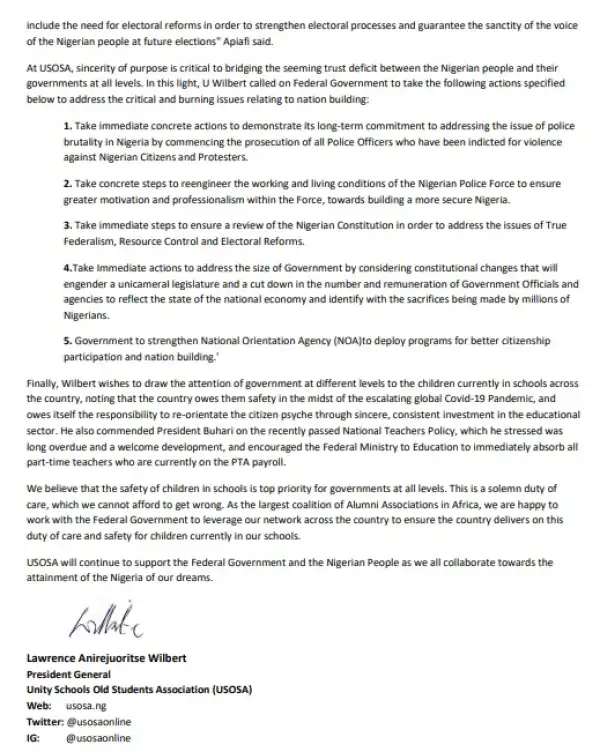 USOSA Calls For Sincere Action On Police And National Reforms