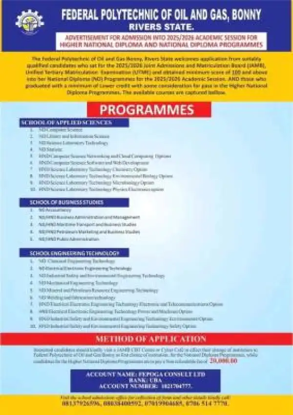 Federal Poly of Oil and Gas, Bonny Post-UTME 2025: Cut-off mark, Eligibility and Registration Details