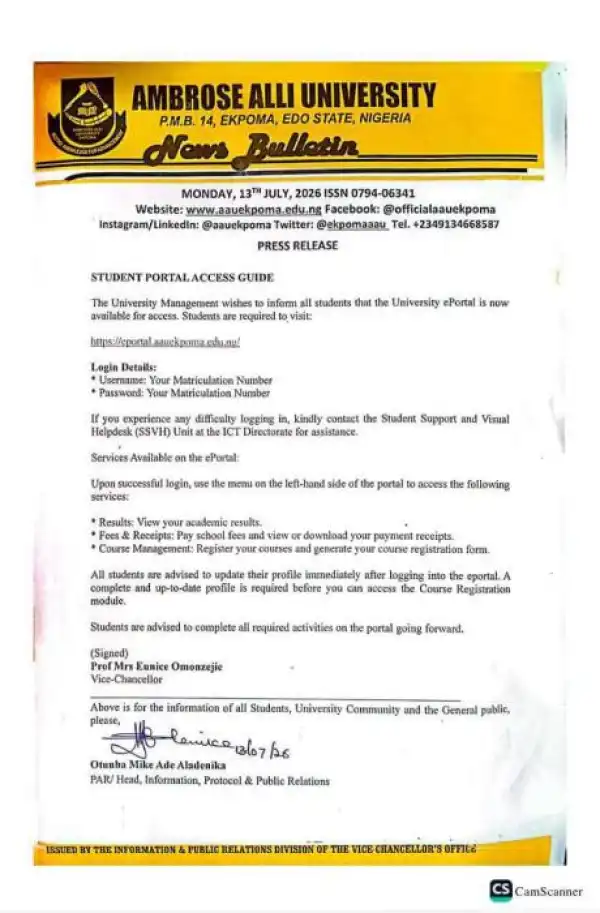 AAU e-Portal access guide for students