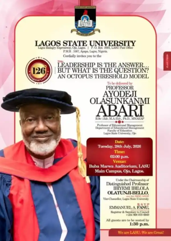 LASU announces 126th Inaugural Lecture