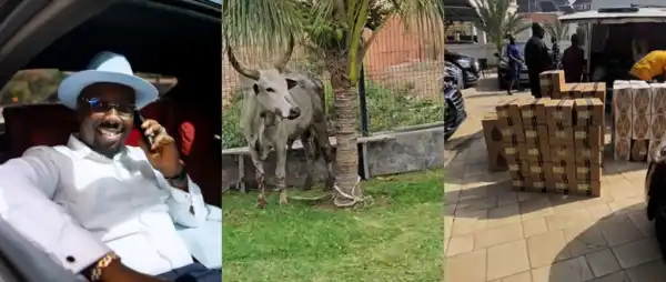 Obi Cubana Rejoices as Friends Gift Him 5 Cows & Truckload of Drinks