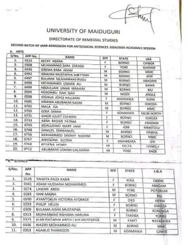 UNIMAID releases second batch IJMB admission list, 2025/2026