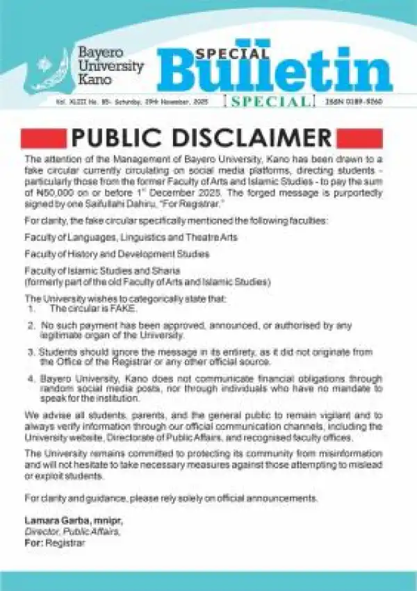 BUK disclaimer notice to students