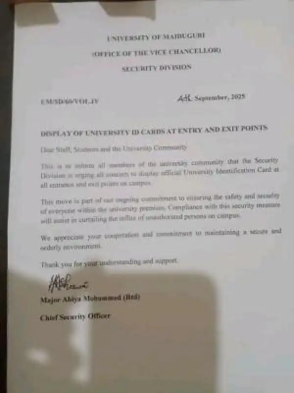 UNIMAID issues notice on mandatory use of ID Card