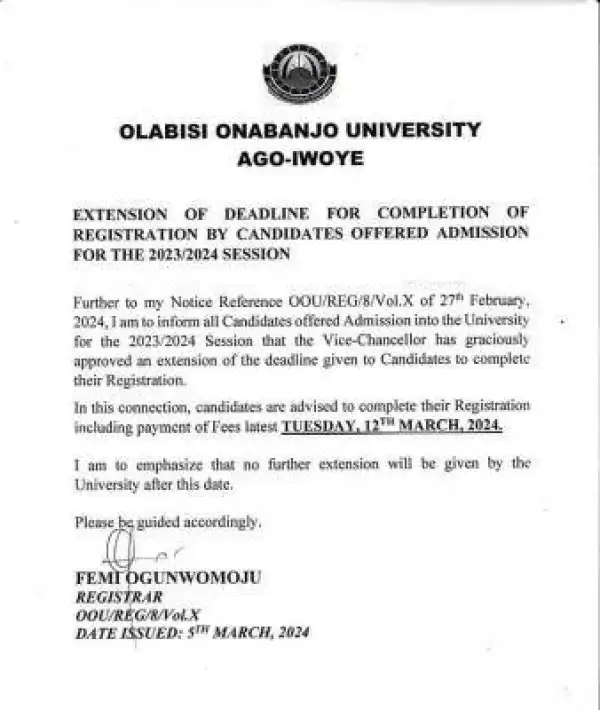 OOU extends freshers registration deadline