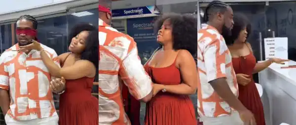 “Pulled A Massive Surprise On My Baby”- Veekee James Blindfolds Husband, Femi, As She Gets Him To Buy Her iPhone 18 Pro Max