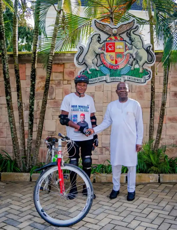 Man rides bicycle from Lagos to Abia, meets Gov Otti