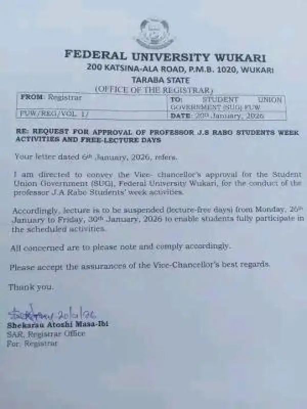 FUWUKARI approves students