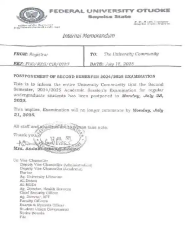 FUOTUOKE reschedules second semester exam, 2024/2025