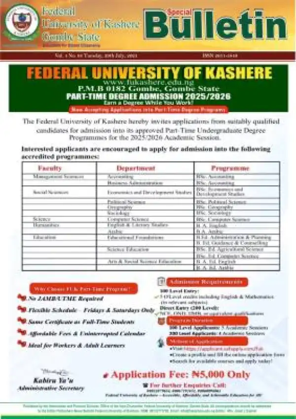 FUKASHERE Part-time admission form, 2025/2026