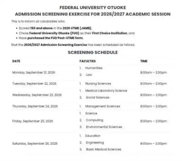 FUOTUOKE notice on screening schedule, 2026/2027
