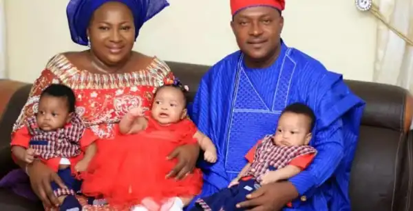 Nigerian couple welcome triplets, 18 years after their first child (photo)