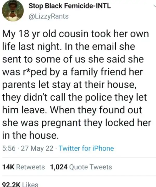 Tragedy As 18-year-old Lady Who Got Pregnant As A Result Of R*pe Commits Su*cide After Her Family Forced Her To Keep The Child