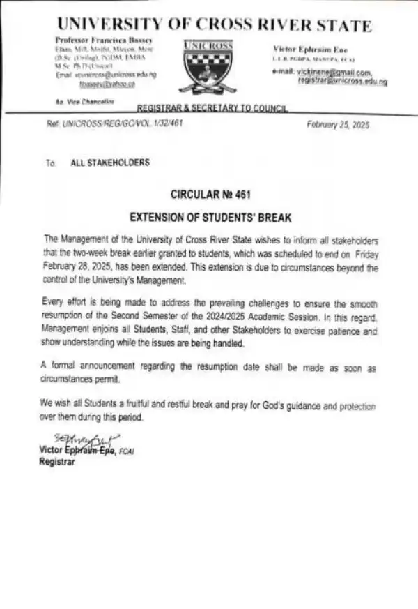 UNICROSS announces the extension of mid-semester break