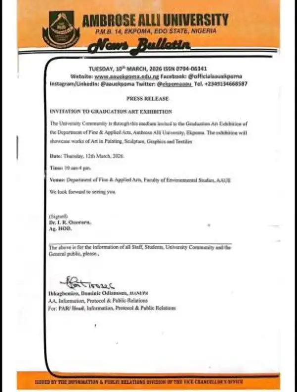 AAU announces Graduation Art Exhibition, 2025/2026