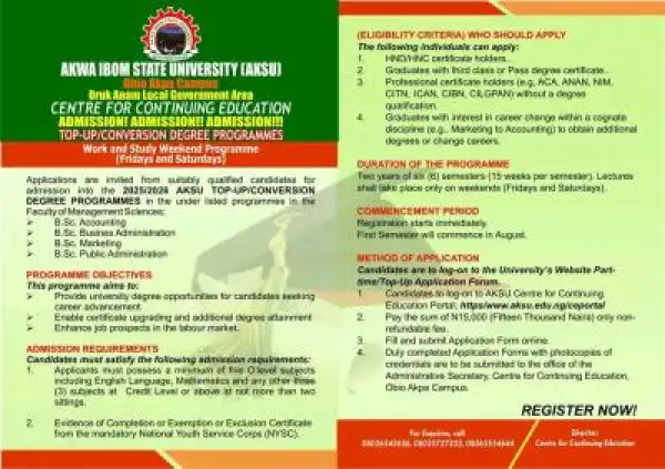 AKSU releases Top Up/Conversion Degree programmes, 2025/2026