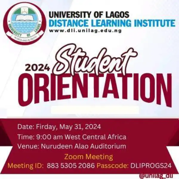 UNILAG DLI announces students orientation programme, 2023/2024