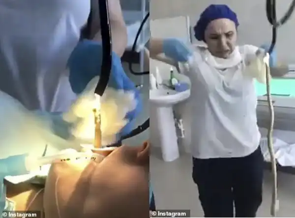 Horrifying moment a 4ft Snake is pulled from a woman