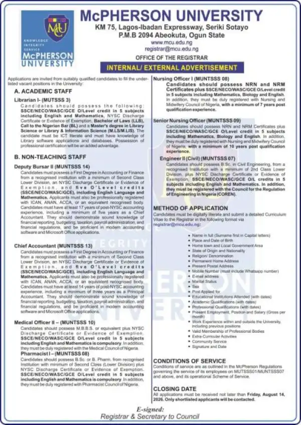 McPherson University Opens Applications for Academic and Non-Teaching Positions