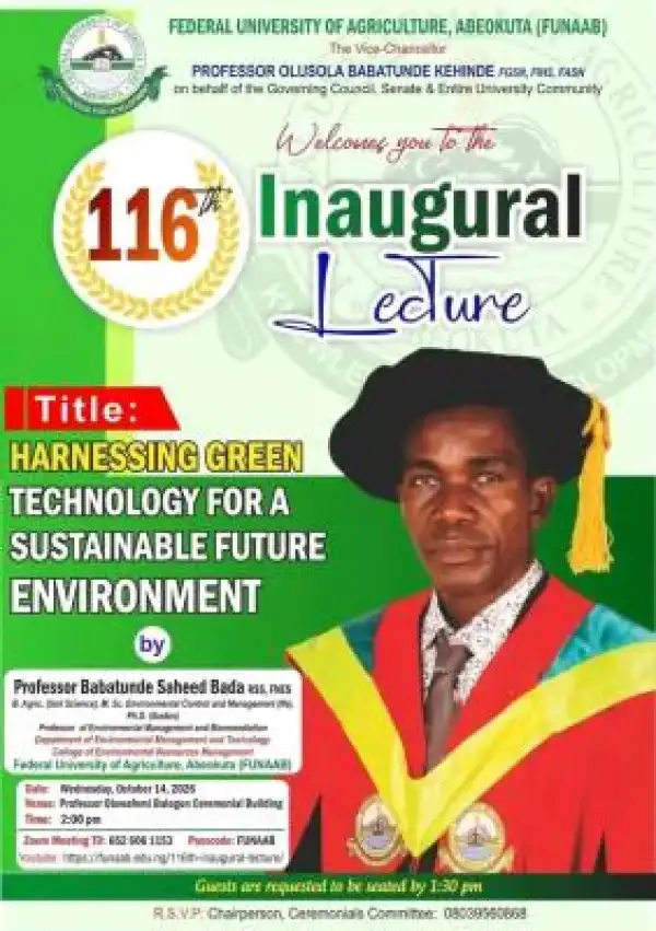 FUNAAB announces 116th Inaugural Lecture