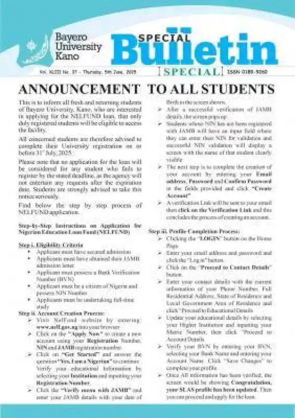 BUK important notice to students on NELFUND