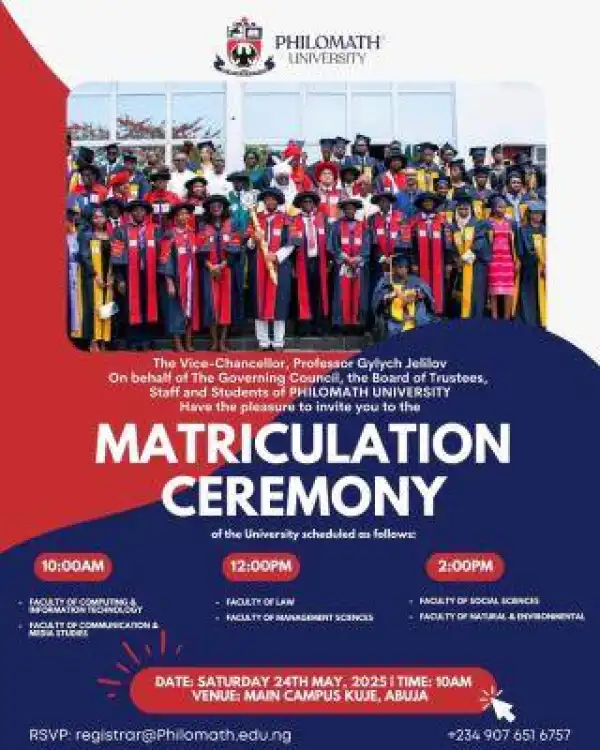 Philomath University announces Matriculation Ceremony, 2024/2025