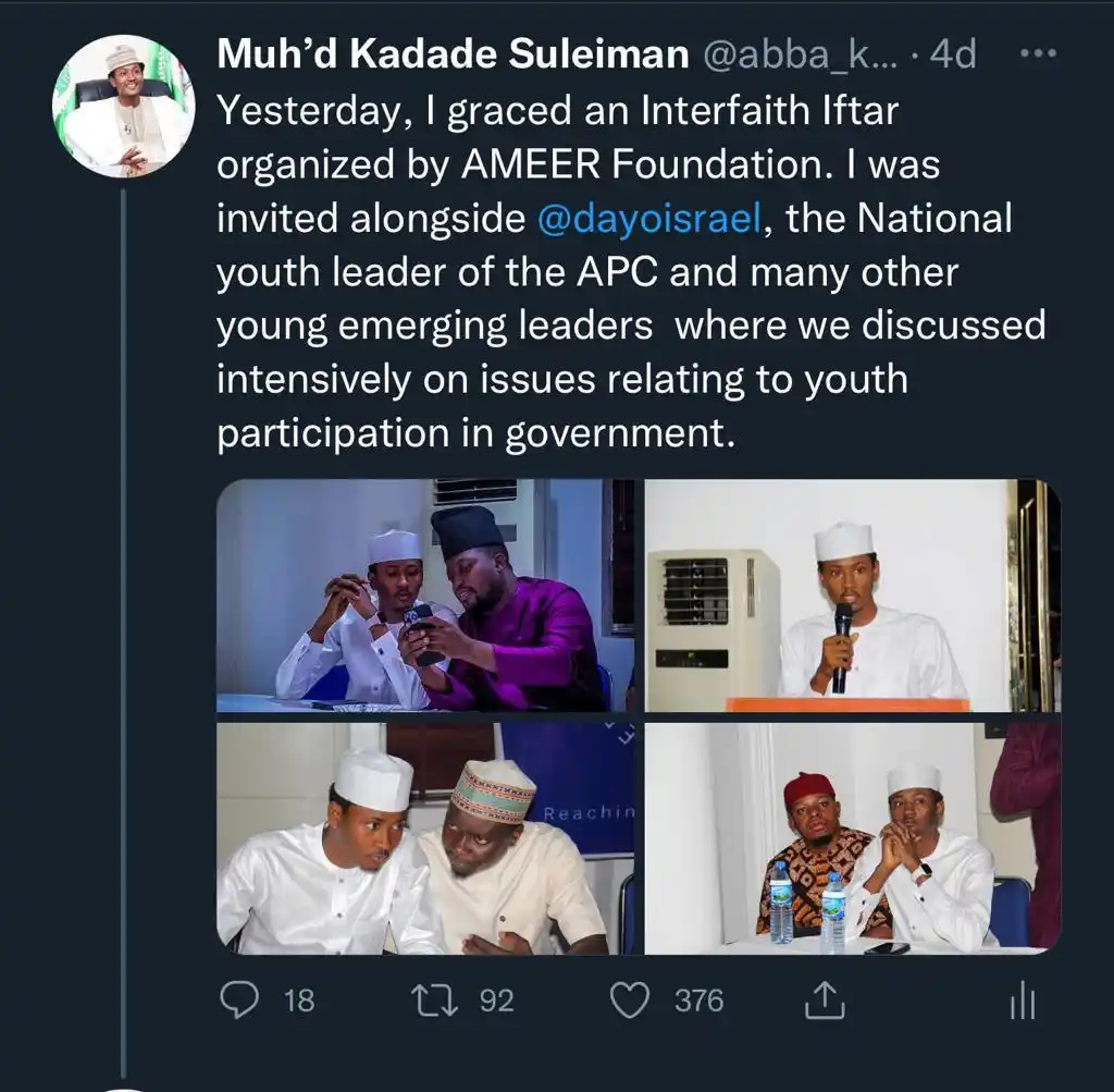 Kadade, PDP National Youth Leader Joins APC Youth Leader & Others For Iftar