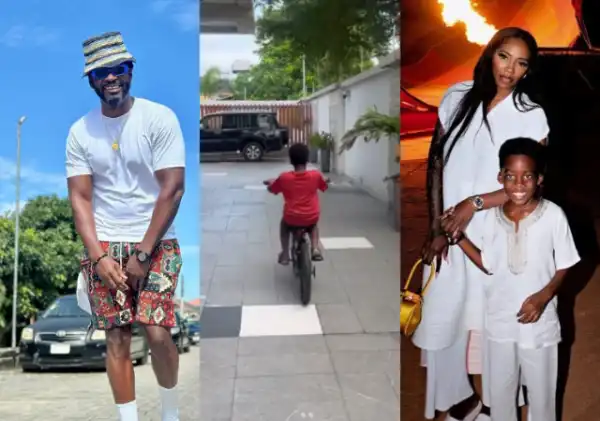 Tee Billz brags as he teaches his son how to ride a bicycle