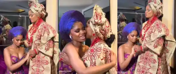 Heartwarming Moment Priscy Kneels for Iyabo Ojo’s Prayers on Big Day