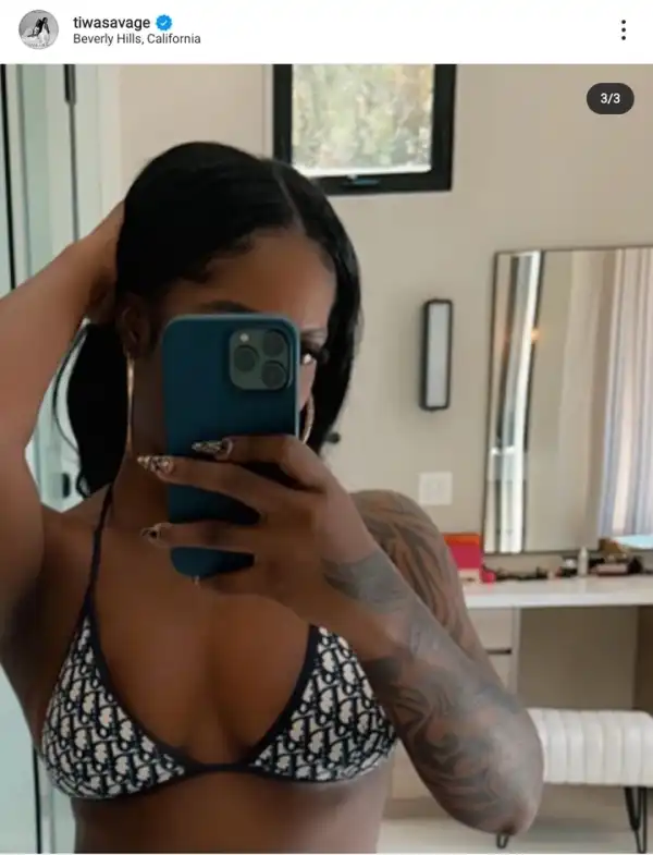 Tiwa Savage Shows Off Her Spotless Skin And Tattoo In A Designer Bikini
