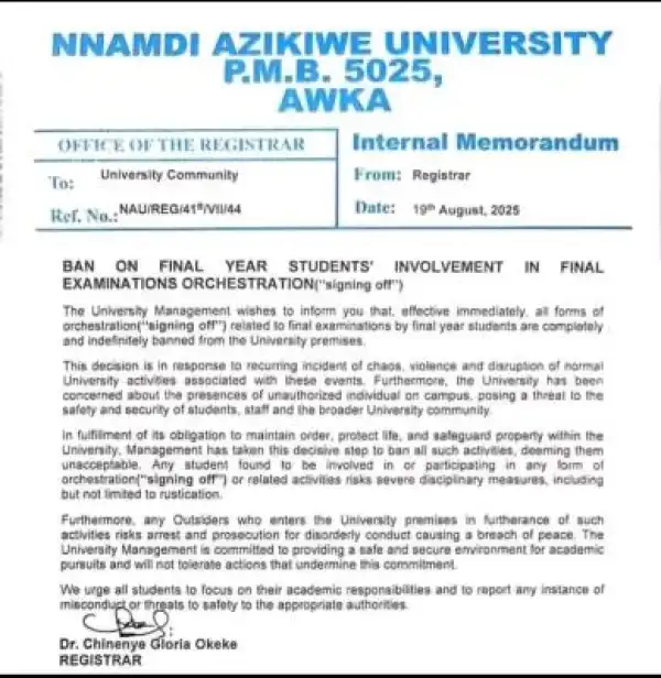UNIZIK bans final year students