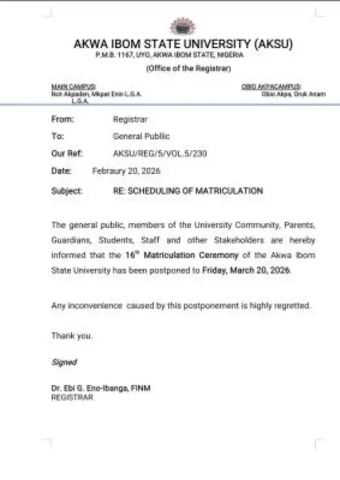 AKSU postpones 16th Matriculation Ceremony to March 20