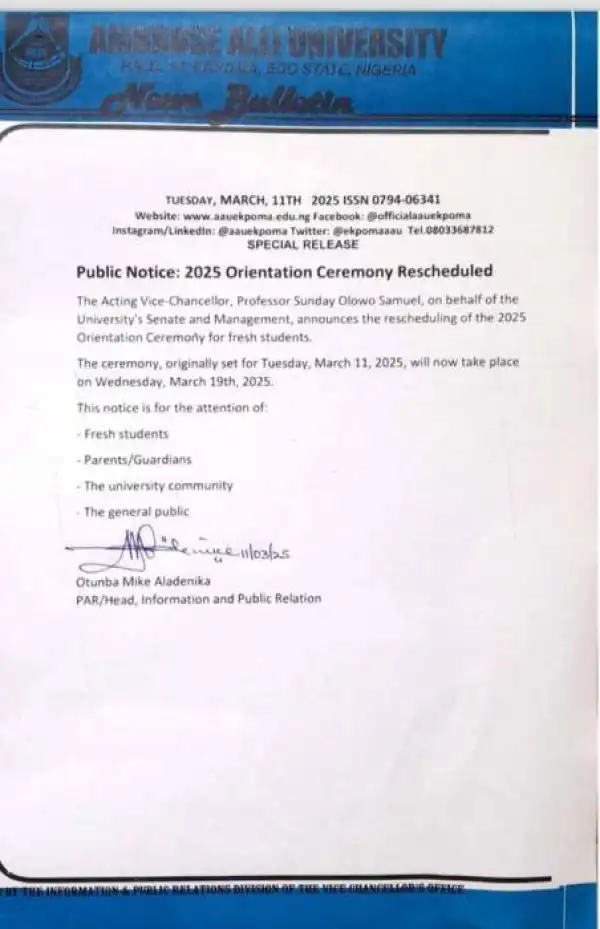 AAU reschedules orientation exercise, 2024/2025